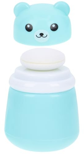 SOIMISS Kreative Babypuder Dose mit Großer Kapazität und Blauem Bären Design aus Pp und Schwamm für Einfache Einhandbedienung zu Hause