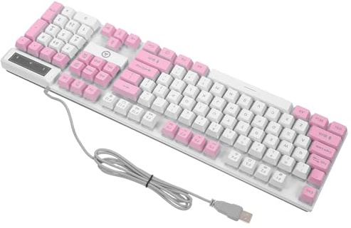 COOLHIYA Clavier Ergonomique Rose à 104 Touches Rétroéclairage RGB, Touches en Abs Suspendre, Support Pliable, Accessoire PC Gaming Fiable et Lumineux