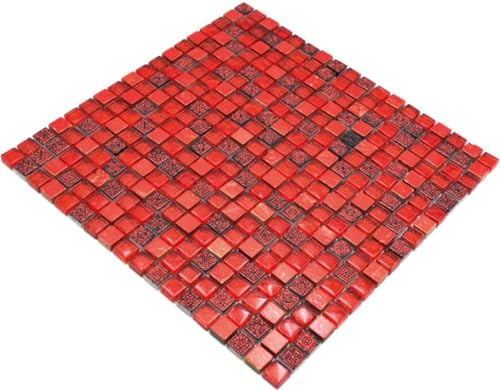 Mosaikfliese rot Glasmosaik Resin rot für WAND BAD WC KÜCHE FLIESENSPIEGEL THEKENVERKLEIDUNG, Mattengröße: 300x300 = 0,09 qm, Steingröße: 15x15x8 mm - 1 Matte
