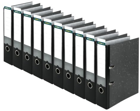 SCHÄFER SHOP Ordner DIN A4 breit – 8 cm Ordnerrücken mit Einsteckrückenschild - Ringbuch Aktenordner Büroordner - Made in Germany - Wolkenmarmor schwarz, 10er Pack