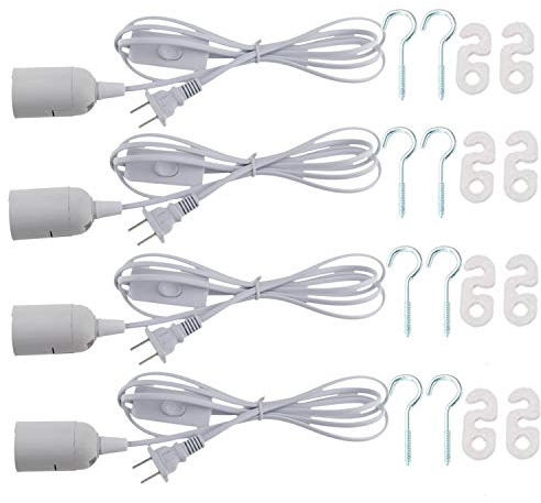 Rextin 4 pcs E26/E27 LED Light socket 5.9FT extension cord with On/Off switch and US AC Power Plug Bulb Socket for Pendant Lighting Bulb Lamp in Kitchen Bedroom Restaurant (4 Packs)