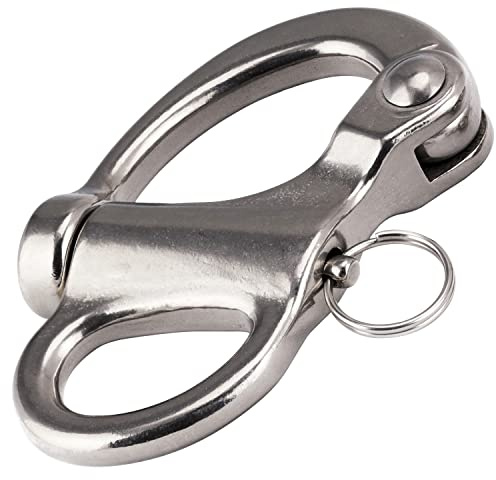 OPIOL QUALITY® Schnappschäkel 96 mm aus Edelstahl A4 V4A (5 Stück) Federschäkel Bügel Karabinerhaken Segelboot Schäkel Auge Schnellverschluss Rundring Yacht