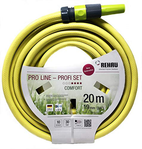 REHAU Gartenschlauch PRO LINE 3/4 Zoll 20m: 5-teiliges Profi-Set mit Anschlussstücken + Spritze, umweltfreundliche Materialien, schadstofffrei