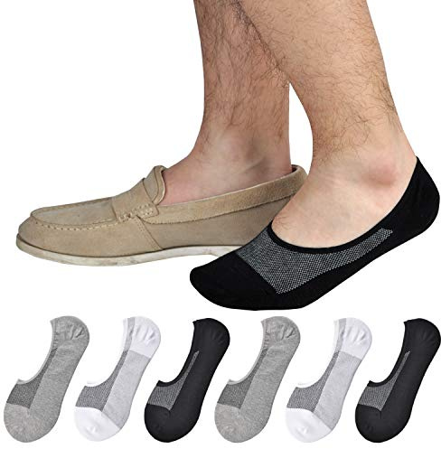 Jormatt 6 Pairs No Show Socks Mens Cotton Athletic Sports Trainer Socks, Low Cut Invisiable Socks With Non Slip Grips, mens shoe size 9-13