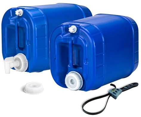 Legacy Food Storage Emergency Water Storage Containers, Long Term 5 Gallon Water Tank - 2 Stackable Food Grade Tanks Included, for Camping, Prepping, Survival - 10 Gallon Total Capacity