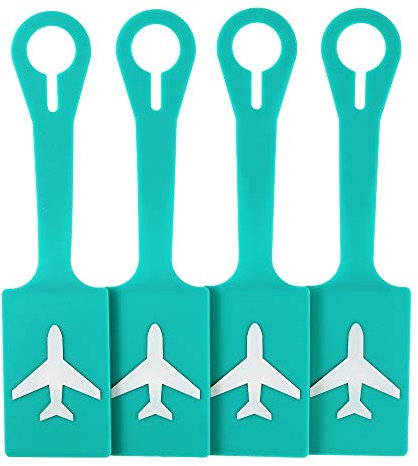Gepäckanhänger aus Silikon mit Namensausweis, personalisierbar, leuchtende, Bunte Initialetiketten-Set, Reisezubehör für Gepäck, Koffer, Tasche, Rucksack, 4 Stück (See blau)