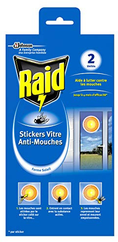Raid Stickers Vitre Anti-Mouches, Efficacité 4 Mois, Forme Soleil, Insecticide, 2 unités
