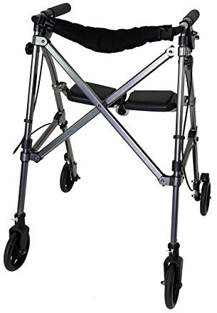 Stander Wonder Rollator, Lightweight Folding Space Saver Mobility Rolling Walker for Seniors and Adults, 6-inch Wheels, Locking Brakes, and Padded Seat with Backrest, Black Walnut