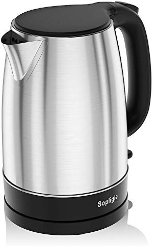 Electric Kettle,Sopligle Stainless Steel BPA-Free Hot Water Boiler, Potable Fast Water Kettle with Auto Shutoff, Boil-Dry Protection, Fast Boiling, 1.7L,1500W (Silver)