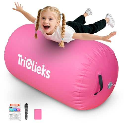 Triclicks Aufblasbare Air Roll,3 Größen Air Roller Air Barrel Aufblasbare Luft Rollen Gymnastikmatte Fitness-Übungswalze für den Heimgebrauch und Fitness-Pad (Pink- keine pumpe, 100x60cm)