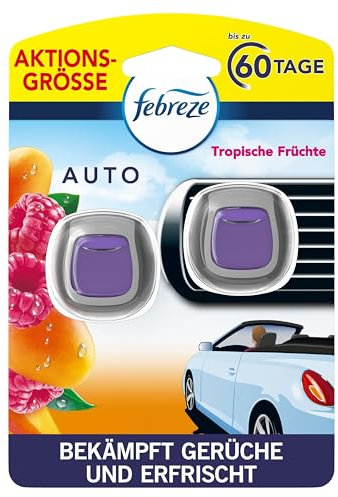 Febreze Auto Lufterfrischer (4 ml) Tropische Früchte, Auto Duft gegen Gerüche (2 x 2 ml)