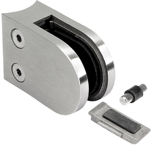 PRIOstahl Glashalter 1 Stück Glasklemme Klemmhalter Glashalter mit Sicherungsplatte + Sicherungsstift 63 x 45 x 30 mm Anschluss: 42,4 mm für Glas 8 mm aus Edelstahl V2A