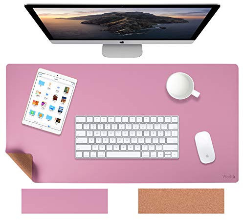 Weelth Schreibtischunterlage, 600 * 350mm Tischunterlage Naturkork & PU-Leder doppelseitige Mauspad, Laptop Tischunterlage wasserdicht Schreibunterlage für Büro und Zuhause(Rosa, 600 * 350mm)