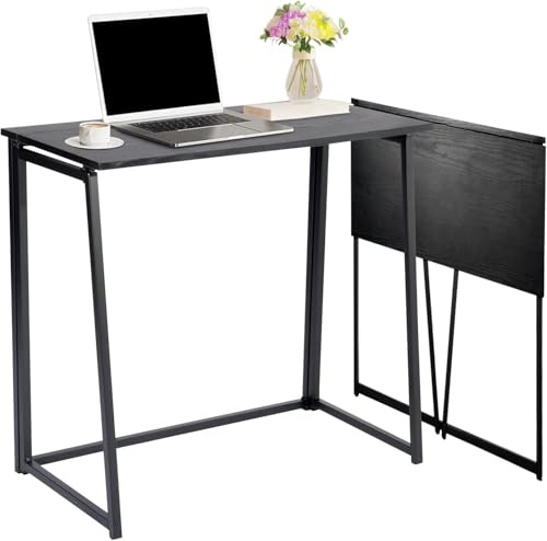 Homybec Folding Computer Desk Laptop Table Writing Study Desk Foldable Narrow Table Computer Workstation with Metal Frame Black ASCOLI BK