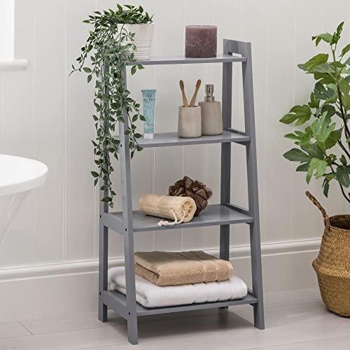 CHRISTOW Grey Ladder Shelf Bathroom Storage Unit 4 Tier Wooden Shelving Display Stand