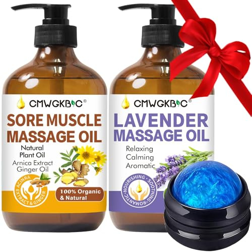 Massage Oil for Massage Therapy,Lymphatic Drainage-Ginger Oil Sore Muscle Arnica Oil &Lavender Oil Relaxing Massage Oils for Date Night,Massage Ball,Mothers Day Gifts for Wife,Women, Gifts for Him Her