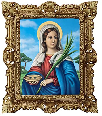 Väggmålning julafton Madonna mamma S. Lucia Syraku bild barockram 45 x 38 cm
