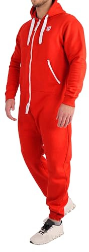 Gennadi Hoppe herrjumpsuit – mjuk och bekväm husplagg med tvåvägs dragkedja, bomull och dekorremsor för snygg komfort, Röd (röd), M