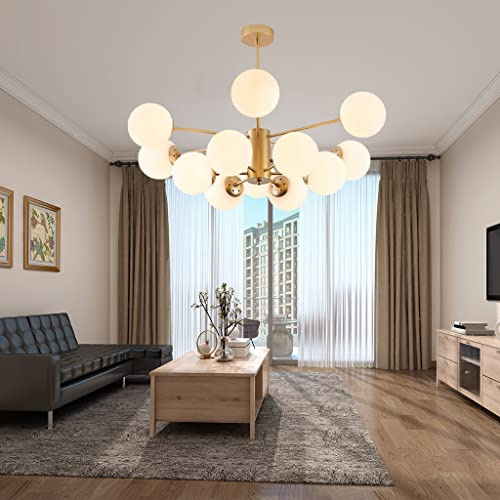 ENXING Hängelampe Großes Wohnzimmer Kronleuchter E27 Moderne Eisenlampe Sphärische Pendelleuchte Schlafzimmer Esszimmerlampe Glas Lampenschirm Molekulare Beleuchtung Bar Café Deckenleuchte