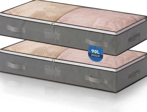 Corodo 2 Stück 90L Faltbare Unterbett Aufbewahrungsbox mit Deckel, Groß | Vliesstoff, mit Griff, Zwei-Wege-Reißverschluss, zur Aufbewahrungsdecke Bettlaken Kleidung Spielzeug, 90L Größe