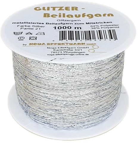 NOGA EFFEKTGARN Garn: Metallisiertes Beilaufgarn auf 1000 Meter Spulen in Silber