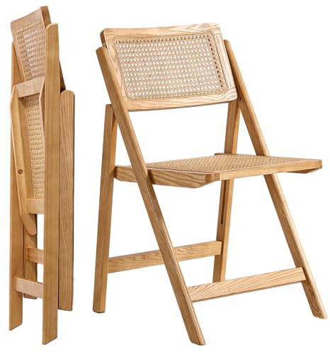 LIMHOME Neu | 2er Set Essstuhl Klappstuhl Holz/Rattanstuhl aus Holz und Wiener Geflecht Holzklappstuhl Esszimmer Klappstuhl (Sitzfläche aus Rattangeflecht, Naturbelassen)