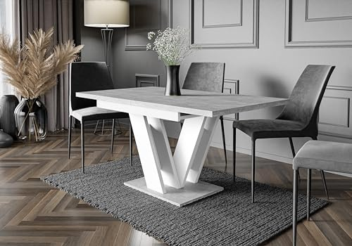 ALTDECOR Esstisch ausziehbar, ideal als Küchentisch, Esszimmertisch - oder Wohnzimmertisch, solide Konstruktion aus Möbelplatte, 120-160x80x75 cm - Weiß/Betonoptik - ASIV