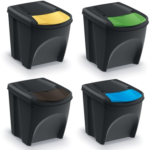 Keden Sortibox Système de tri sélectif, 4 x 25 l, pour le tri sélectif, le recyclage des déchets, en plastique, noir