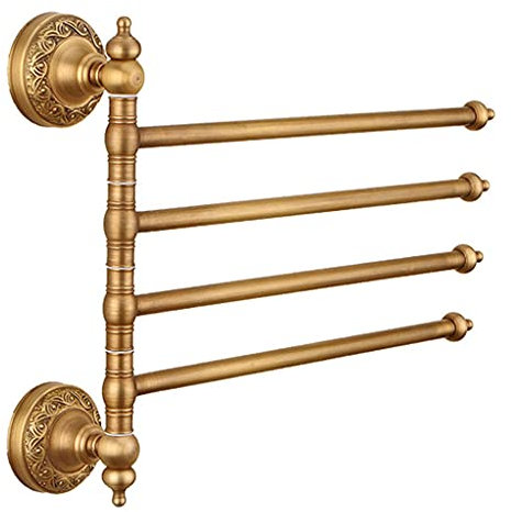 Messing Schwingen Aus Der Handtuchstange, Goldene Antik Geschnitzte Klapparm Drehbarer Kleiderbad Bad Aufbewahrungsorganisator Rostfeste Wandhalterung Gebürstete Gold