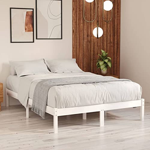 LAPOOH Massivholzbett, Bettrahmen, Bett, Badezimmer Möbel, Bed Frame, Modernes Bett, Bettgestell, Weiß Kiefer 140x200 cm