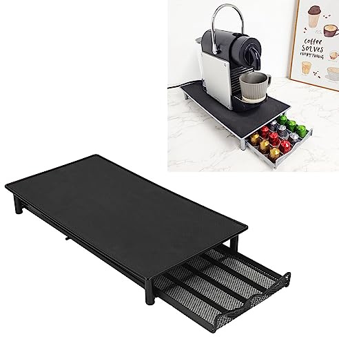 BestAlice Coffee Pod Lådor, Kaffekapslar Låda, 40 Pod Kapselhållare, Kompakt Under Kaffekanna Förvaring, Skjutdesign Vattentät Järn Kapsel Förvaringslåda för Hemma Kök Office(Svart)