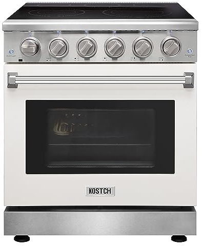 KOSTCH 30 inch Professional Electric Range with 5 Heating Elements Cooktop, 4.55 Cu. Ft. Convection Oven Capacity, Smooth Glass Top, in Stainless Steel, KOS-30RE06H (White)