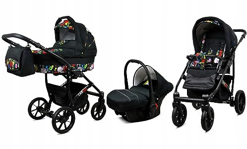 BabyLux® Carrito de Bebé Sistema de Viaje Set 3 en 1 - Largo - incl. Capazo, Silla de Paseo, Silla Coche - Cochecito - con Bolso cambiador, Cubierta para la lluvia, Mosquitera etc.