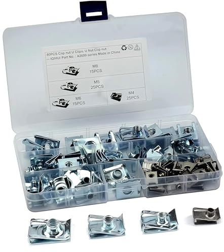 Madlife Garage 80 Stück U-Typ Blechmuttern,Gewinde Clip Mutter Set,Muttern Set,Federmutter M4 M5 M6 M8 Schnappmutter Set,Mutter Set mit Aufbewahrungsbox für Auto Motorrädern