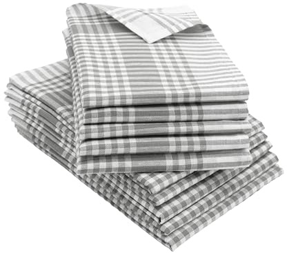 ZOLLNER 10er Set Geschirrtücher - Baumwolle in 50x70 cm - saugstarke und robuste Küchentücher - waschbar bis 60°C – in grau weiß kariert - Gastronomiequalität - Oeko Tex® Zertifiziert