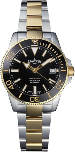 Davosa Argonautic 39 Mechanische Armbanduhr, automatisch, wasserdicht bis 20 ATM, hergestellt in der Schweiz, 161.533.50, Gold, Schwarz, Armbandtyp