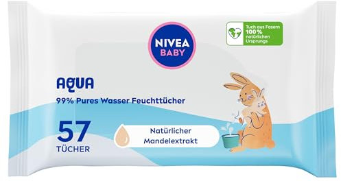 NIVEA Baby Aqua Wet Wipes, Baby Wipes for Gentle Cleaning of Sensitive Skin, Hypoallergenic and Fragrance-Free Wet Wipes for Babies with 99% Water (Pack of 57)