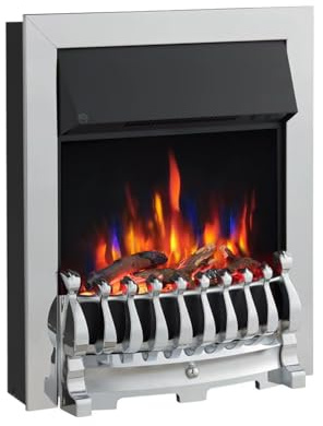 FLAMEKO 16 Freestanding Electric Fireplace Insert, Blenheim Fret, Verona | With 2 Heat Settings 1kW-2kW, 9 Colour LED Flame Effect, Logs & Black Chips Included, Chrome Trim with Spacer, Remote Control