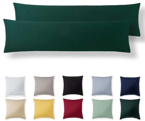 Alreya Kissenbezug 40 x 145 cm (2er Set) - Waldgrün - 100% Jersey Baumwolle - Kissenhülle für Kissen 40x145 cm, Jersey Kopfkissenbezüge, Superweicher Kissenbezüge 40x145 mit Reißverschluss