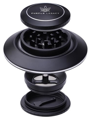 PURPLE LEGACY Galactic Grinder - Set di 4 trituratori per erbe e spezie con design UFO - denti affilati - in alluminio - coperchio magnetico - diametro 63 mm - macinacerbe
