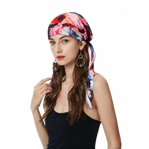 ZLYC Damen Chemo Turban Mütze Vorgebundenes Kopftuch Headwraps Leichte Hut(Blume Schwarz),Einheitsgröße