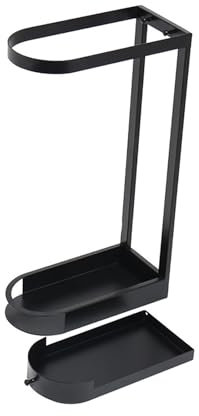 BEDEUU Freistehender Regenschirmhalter für Die Wand, Praktischer Regenschirmständer, Metallschirmständer mit Klappbaren Regenschirmhaken und Abnehmbarer Tropfschale (Color : Schwarz)