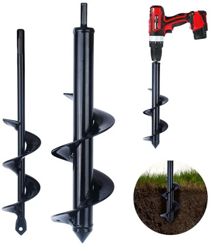 Broca de taladro de jardín para plantar, juego de 3.15 x 11.8 pulgadas y 1.57 x 8.66 pulgadas, excavadora de agujeros en espiral y herramienta para maceta de bulbos, excavadora de agujeros para postes