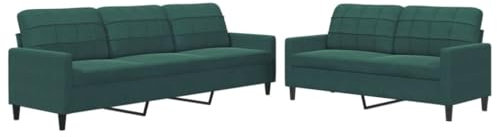 vidaXL 2-TLG. Sofagarnitur mit Kissen Dunkelgrün Samt, Sofa, Fernsehsessel, Sessel, Sofa Set, Relaxsofa, Samtsofa, Wohnzimmermöbel, Sofa gepolstert