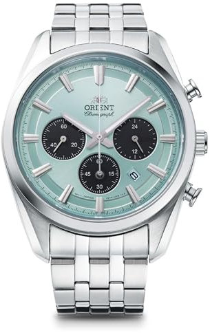 Orient Stretto Solar Chronograph 40mm Sky Blue Dial Steel Strap Men’s Watch RA-TX0304L10B