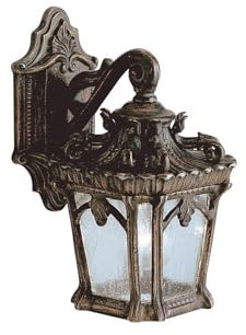 Kleine antike Außenwandleuchte hängend aus Aluminium Bronzefarbig, Höhe 27cm