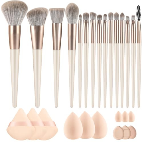Make Up Brushes 15pcs Premium Synthetic Foundation Brush Makeup Brush Set For All Your Varied Application Needs Eyeshadow Brushes with 12pcs Makeup Sponge