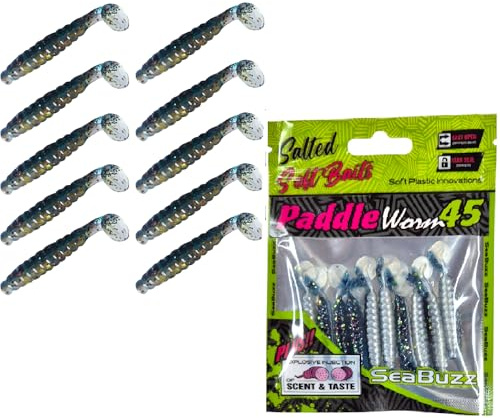 SEABUZZ Gummifische Angelköder Set Paddle Worm 10STK x 45mm Hecht Forelle | Barsch Gummiköder - Wels & Zander Kunstköder - Raubfisch Angelnset - Süß- und Salzwasser