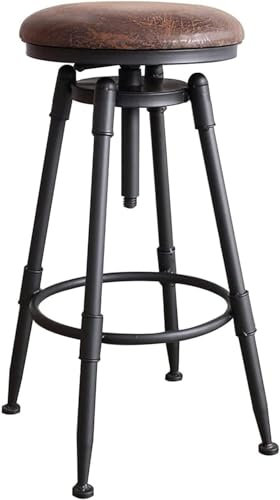 DZYHFCO Barhocker Vintage Drehhocker, Höhe 68,9 - 91,4 cm, Barhocker, spiralverstellbarer Hochhocker, Eisen, Kunstleder, Esszimmerstuhl mit Fußstütze, Theke