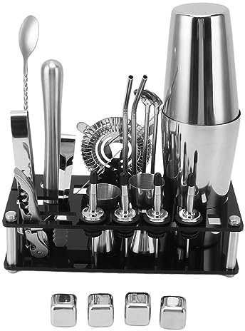 Kit barista, set shaker for cocktail da 23 pezzi con supporto, set di attrezzi da bar in acciaio inossidabile, include shaker for Martini, jigger, colino, cucchiaio for mixer da bar, pinze, apriscatol